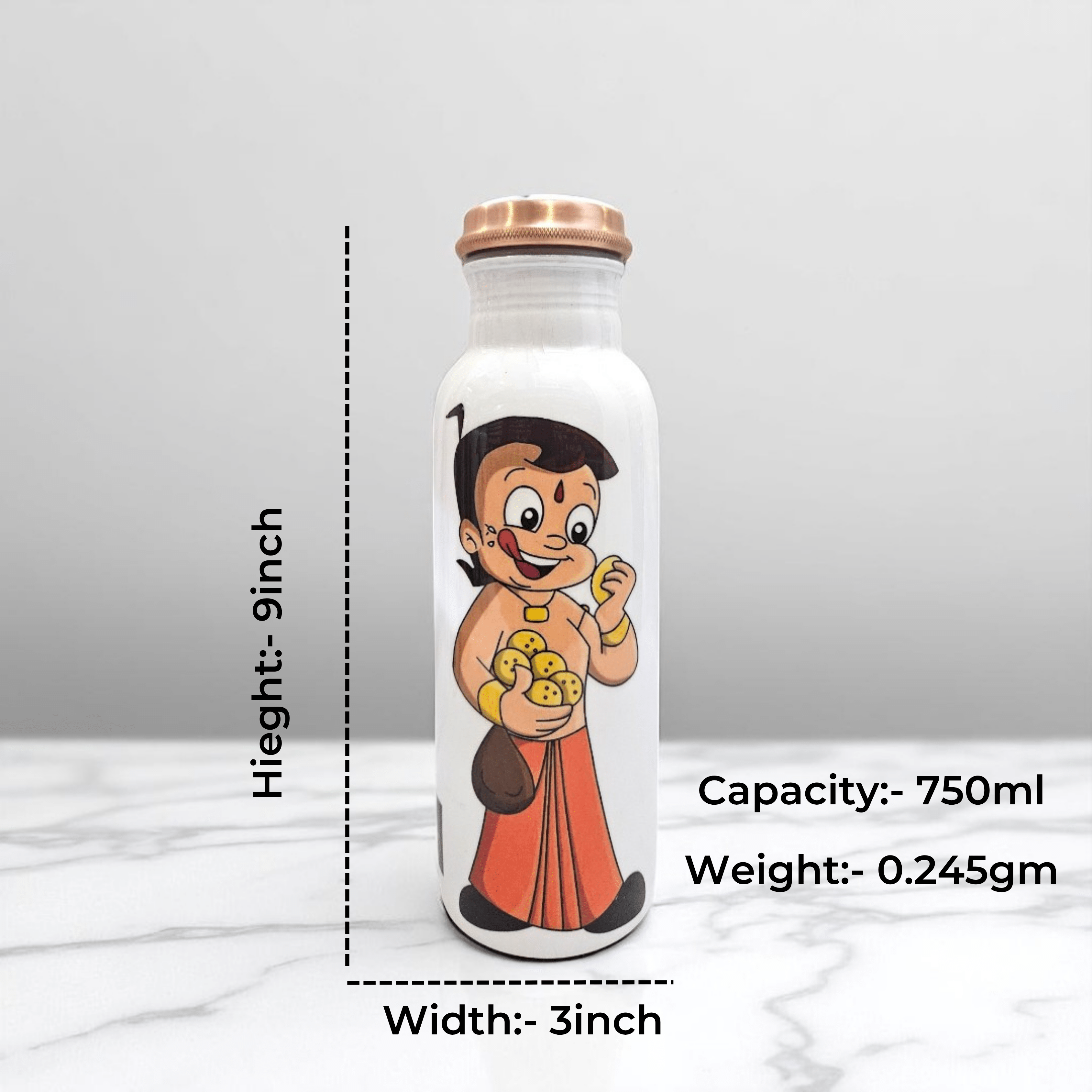 Chhota Bheem cartoon printed pure copper water bottle